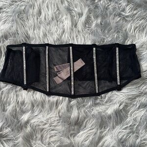 Black Sheer Corset Belt with Rhinestone Accents